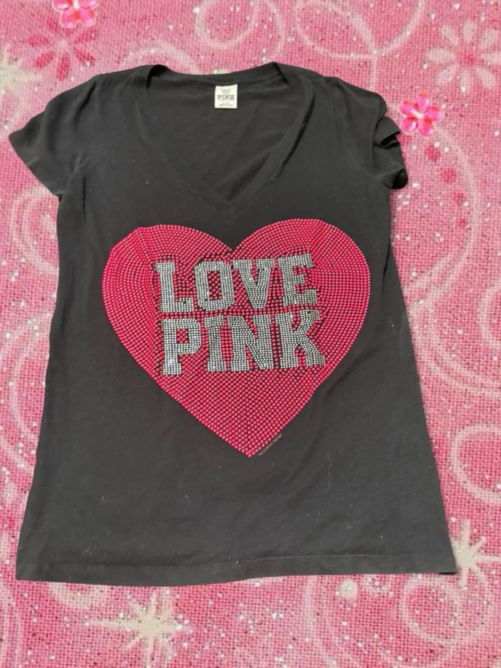 Vintage 2011 Victoria's Secret rhinestones V-neck baby tee